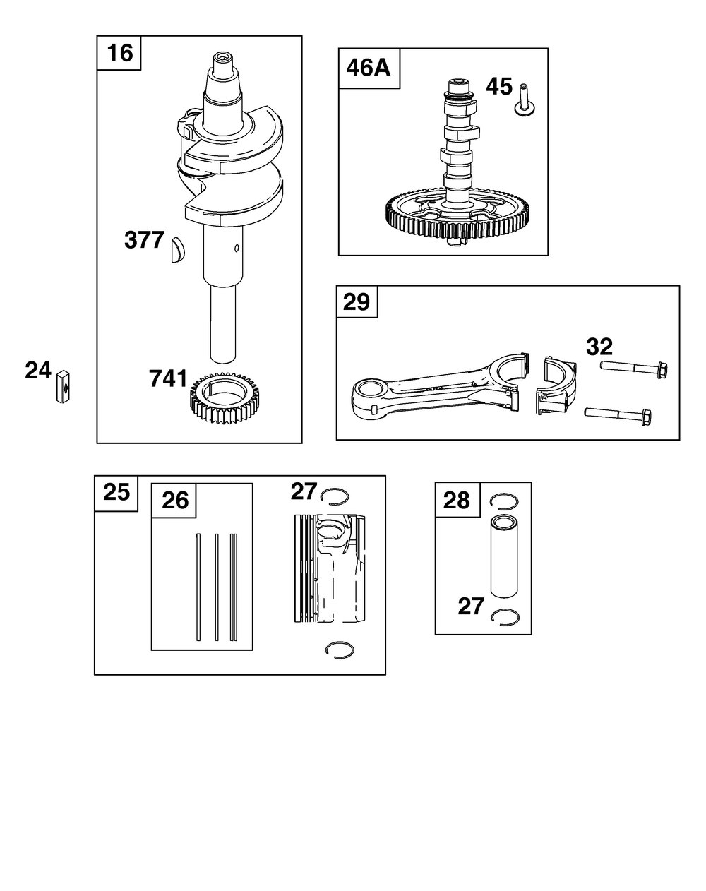 Crankshaft Group Diagram and Parts List for 543777-3224-J1 400000 - 699999 Briggs and Stratton Engine
